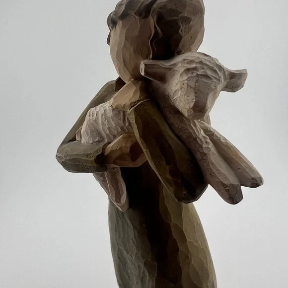 Handcrafted Wooden Mother and Sheep Sculpture Willow Tree Peace on Earth - Picture 3 of 6